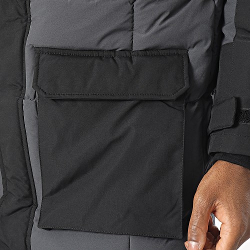 Doudoune Capuche Longue Gris Noir