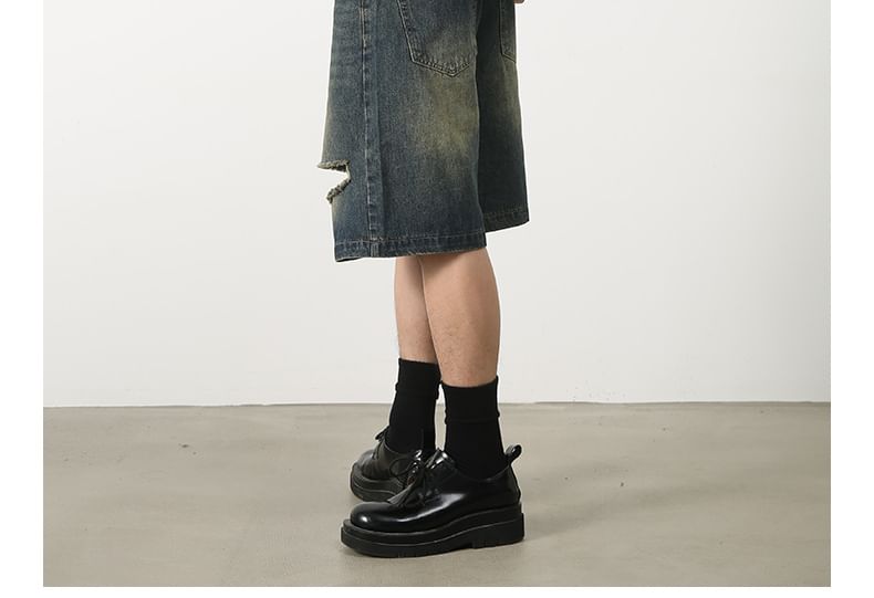 pinkdropper - Gewassen denim vest met kraag en knopen / Lage taille denim shorts met distressed effect