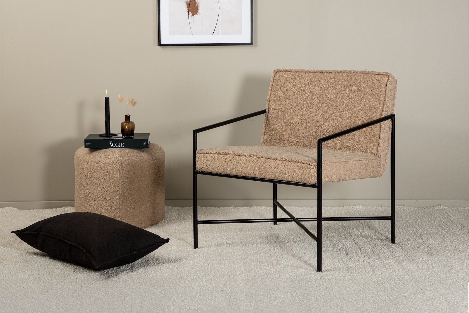Rakel stol Beige teddystoff, sorte ben