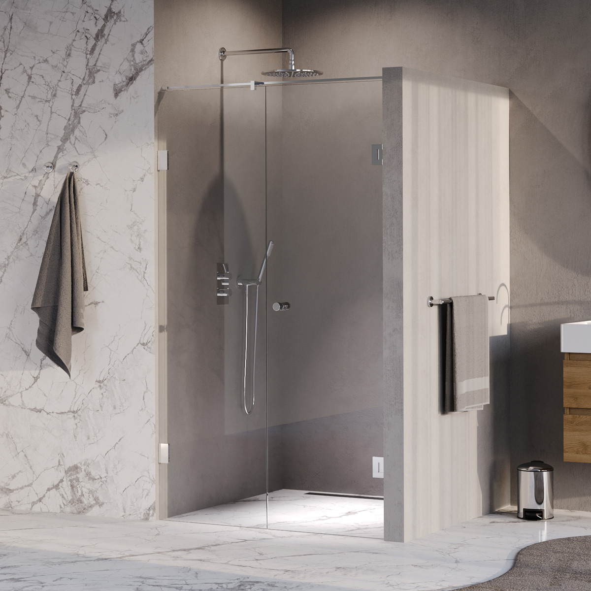 Brauer Void Carving profielloze nisdeur 110cm met draaideur 60cm aan muur chroom