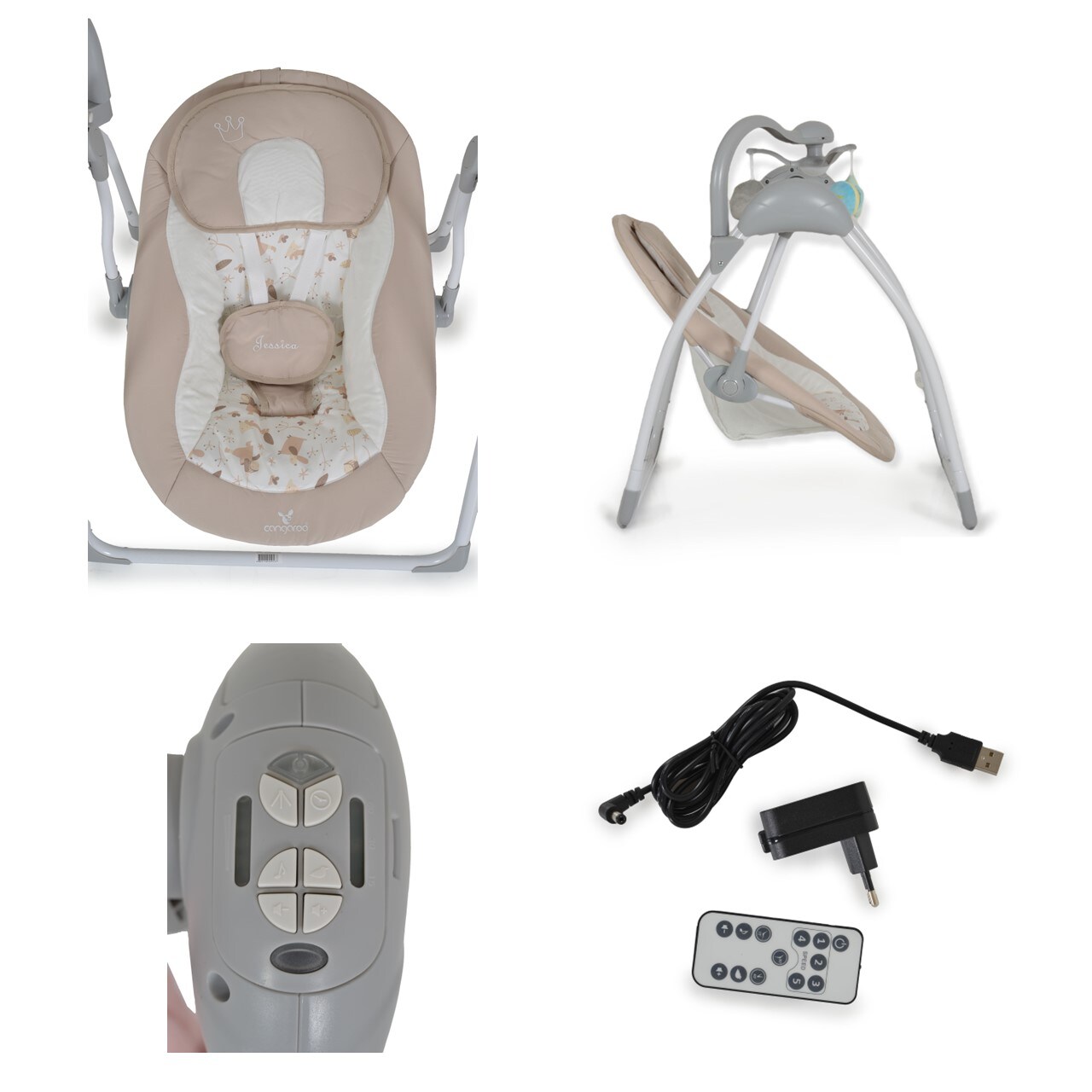 Cangaroo Babywippe elektrisch Jessica Spielbogen Musikfunktion Schaukelfunktion beige