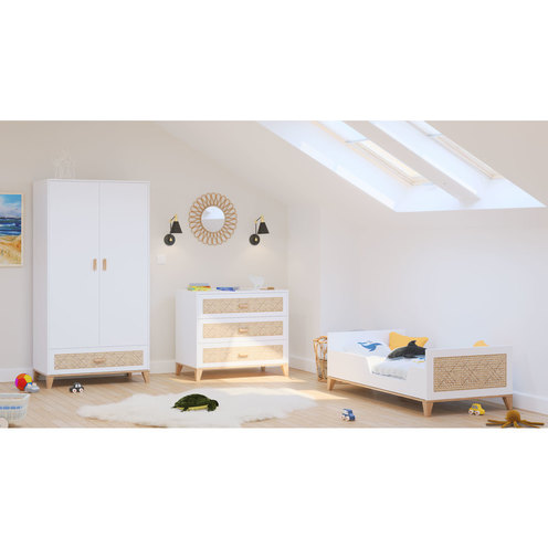 Chambre TRIO Lit 70x140 Commode Armoire NAMI Neige - THEO