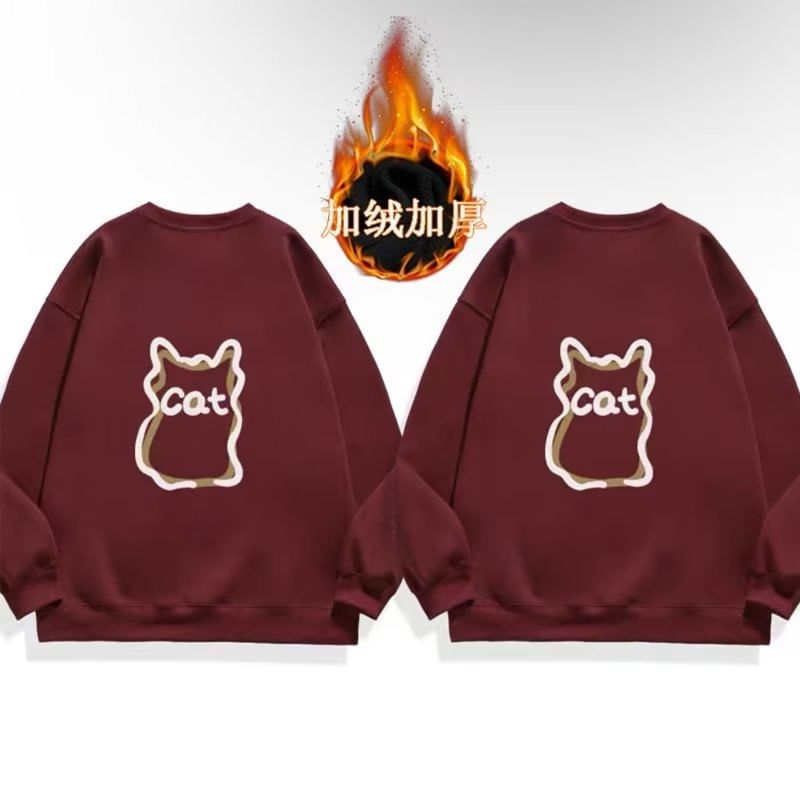 BEAUGALL - Koppel bijpassende ronde hals sweatshirt met kattenprint