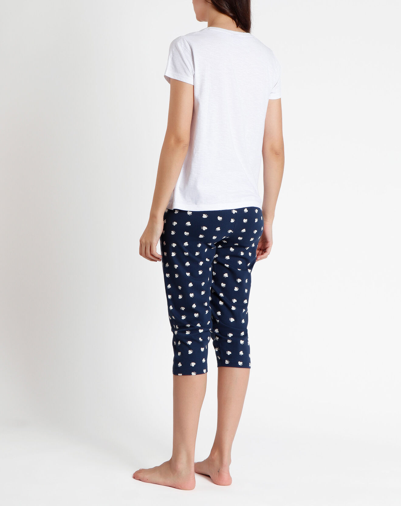 28 Pyjama T-Shirt & Pantacourt Yara blanc/bleu marine