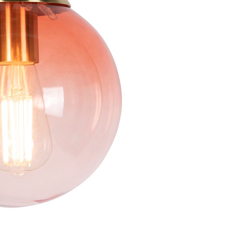 Art deco hanglamp messing met roze glas 20 cm - Pallon