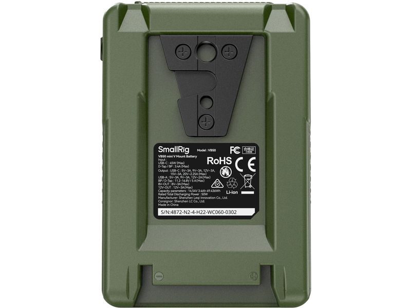 Smallrig VB50 Mini V-Mount-Batterie Grün Kompakter und leichter V-Mount-Akku