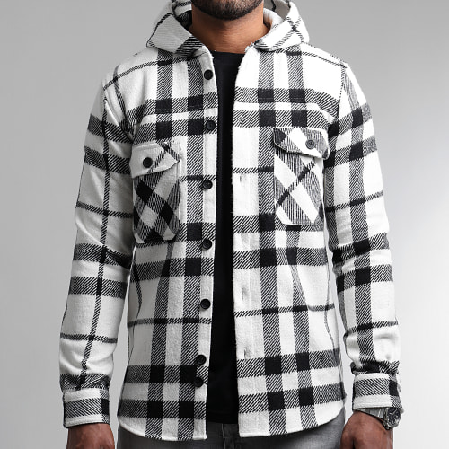 Surchemise A Carreaux Avec Capuche 2516 Noir Blanc
