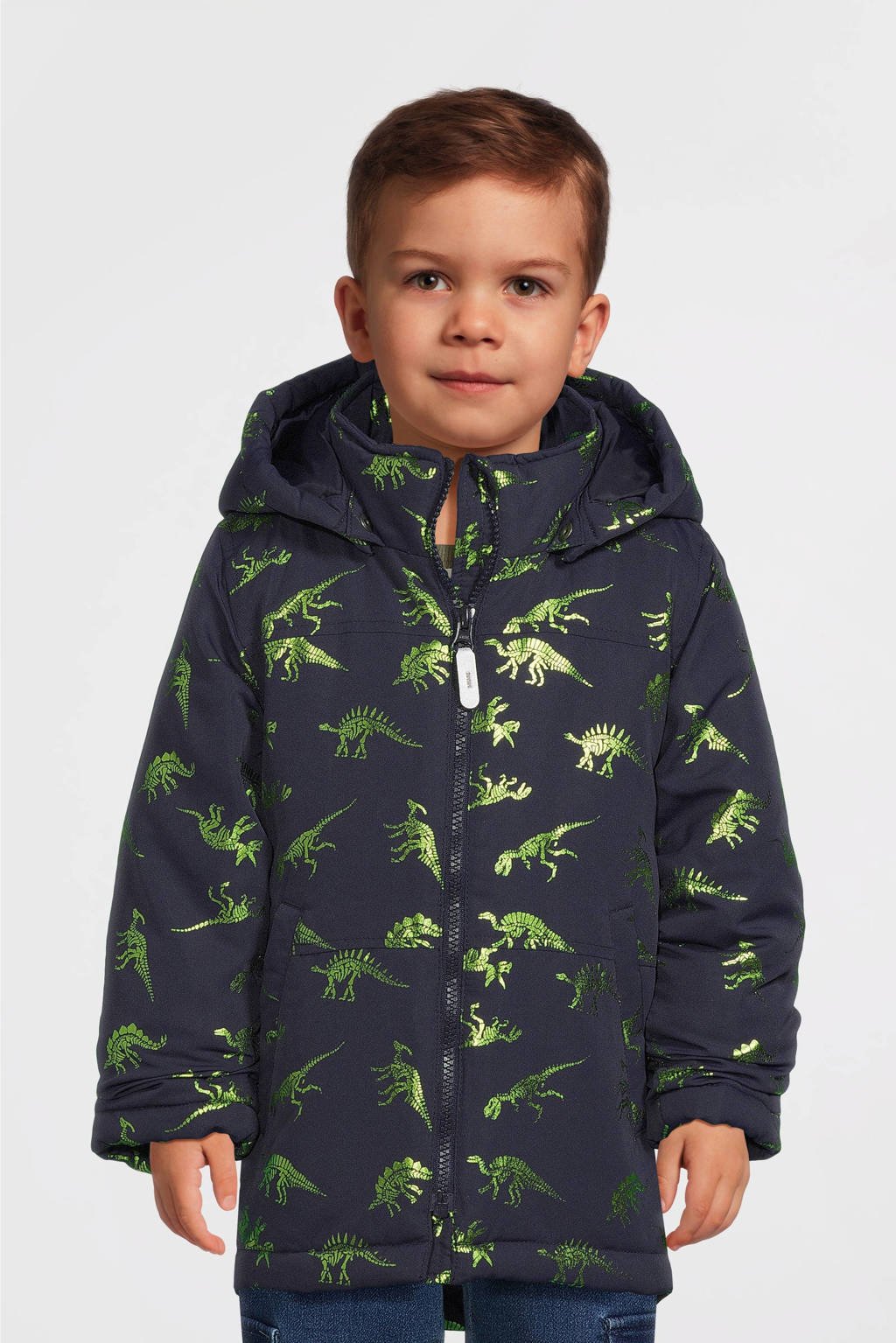 NAME IT winterjas NMMMAX met all over print donkerblauw/groen