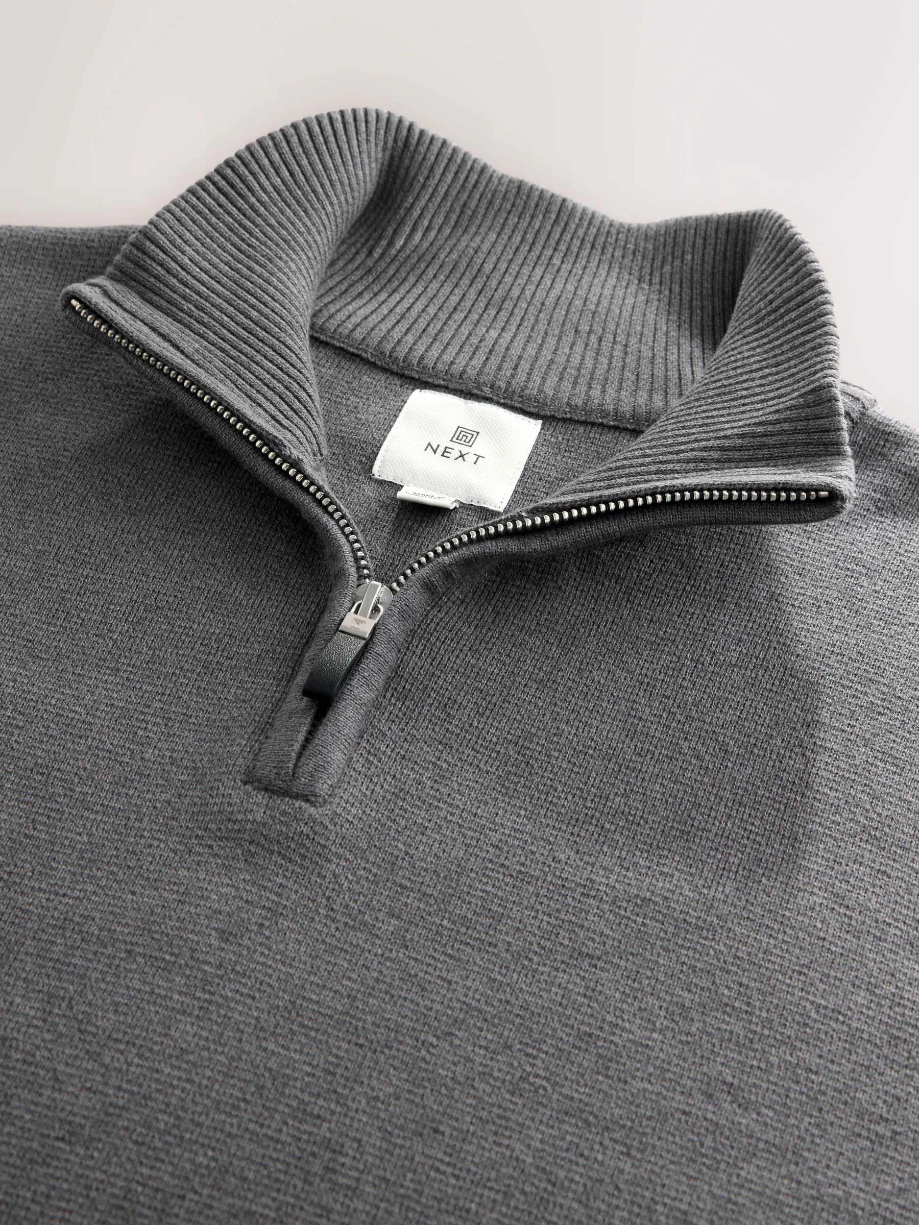 Antraciet - Effen - Regular fit 100% katoenen premium trui met korte rits