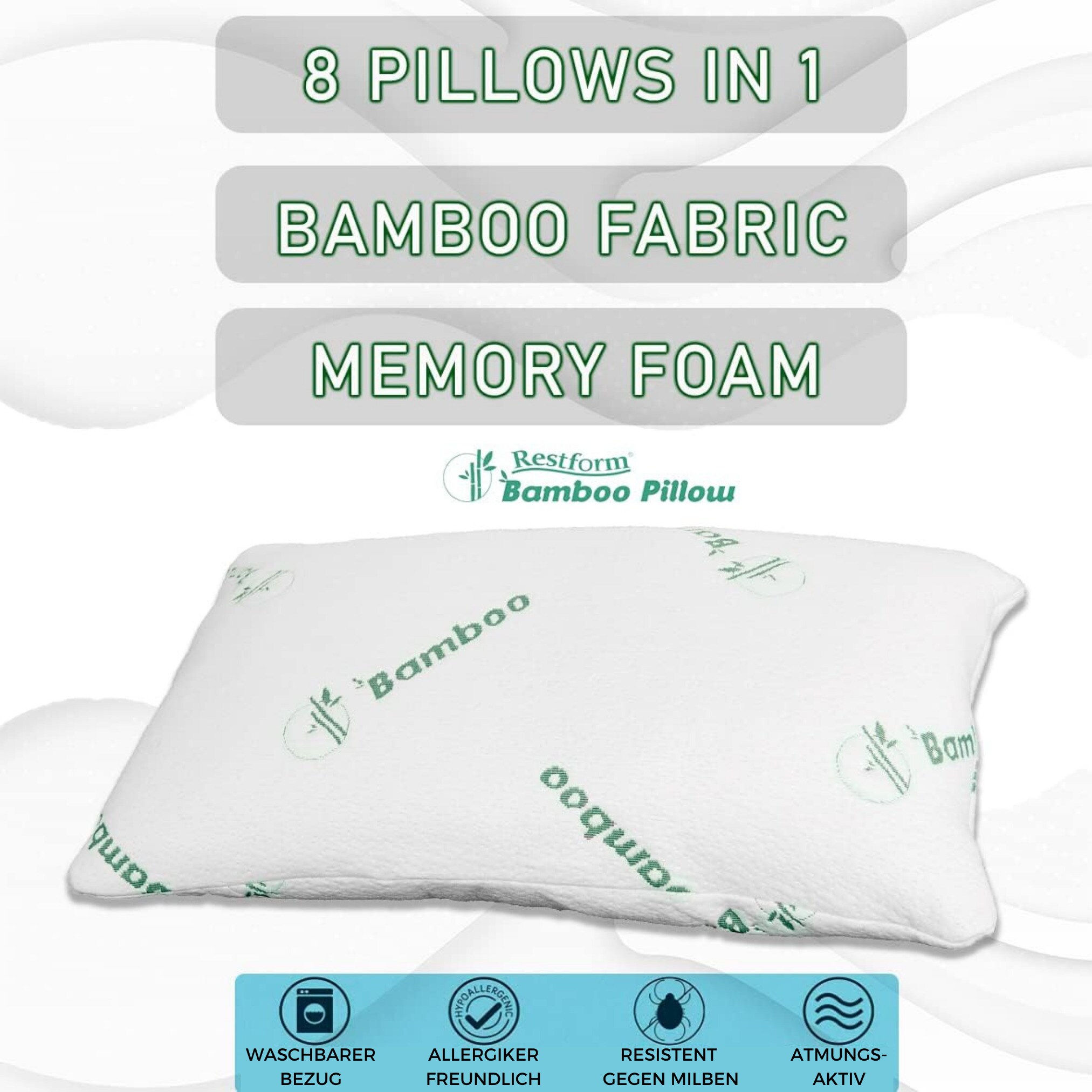 Restform® Kopfkissen mit Bambus - für Allergiker geeignet Bamboo Pillow