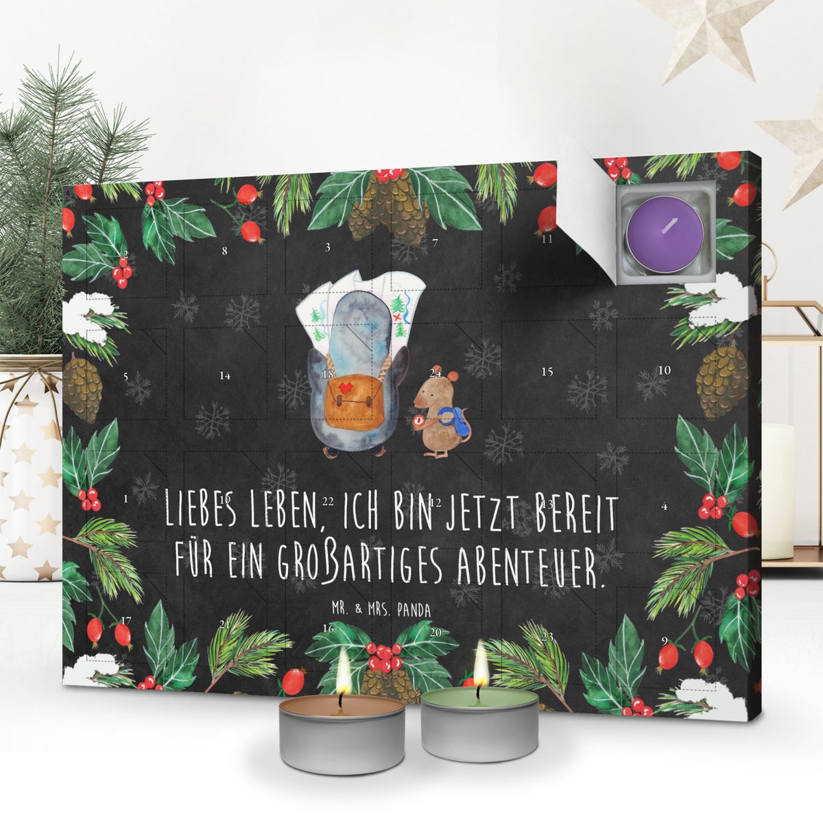 Mr. & Mrs. Panda Geurkaars Adventskalender Pinguïn & Muis Wanderer - Zwart