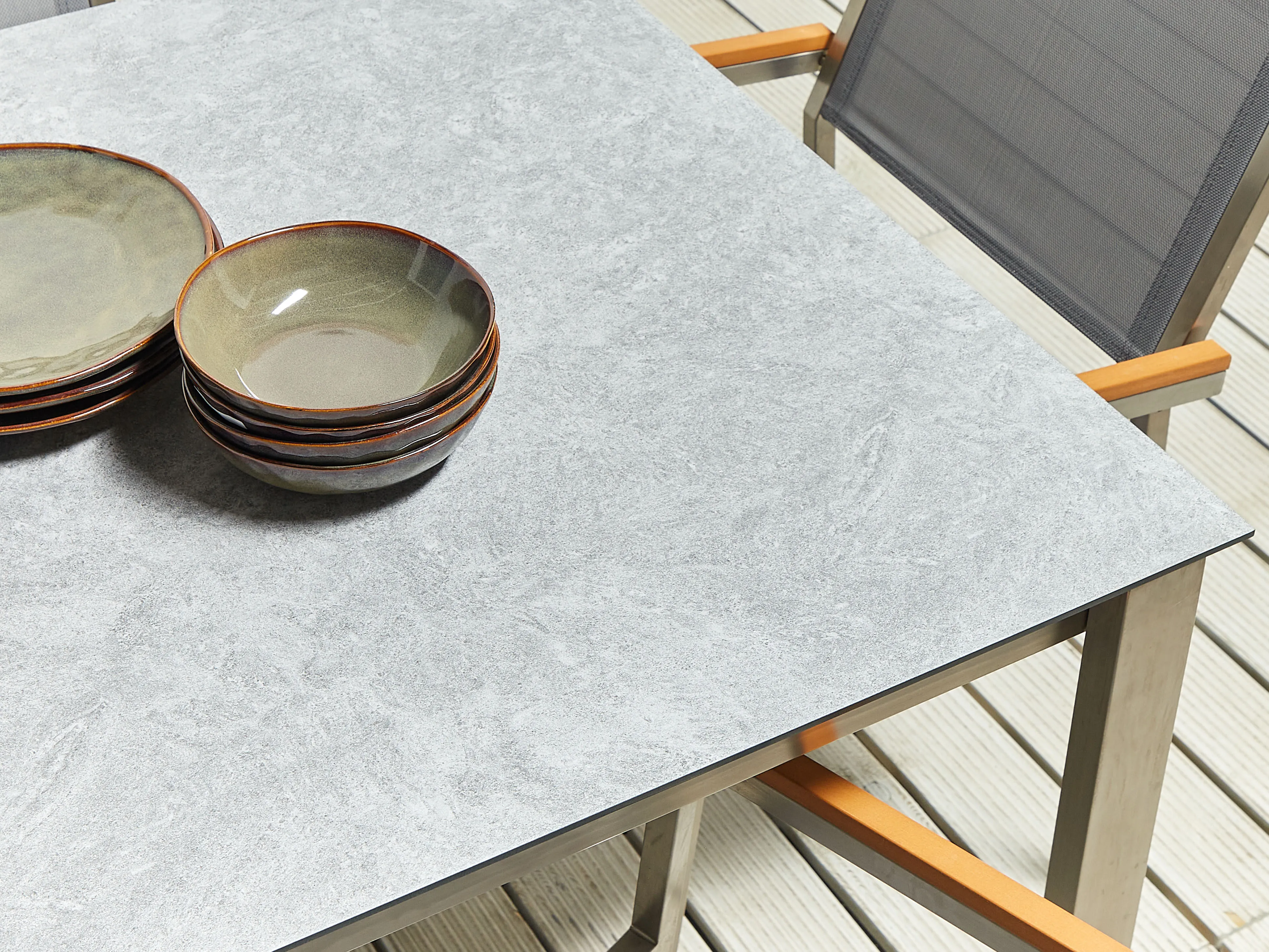 Tuinset 6-zits COSOLETO/GROSSETO Veiligheidsglas Marmereffect Grijs