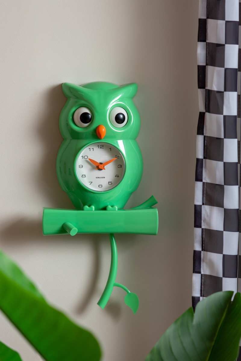 Wall Clock Owl Pendulum KA5965BB Bright blue