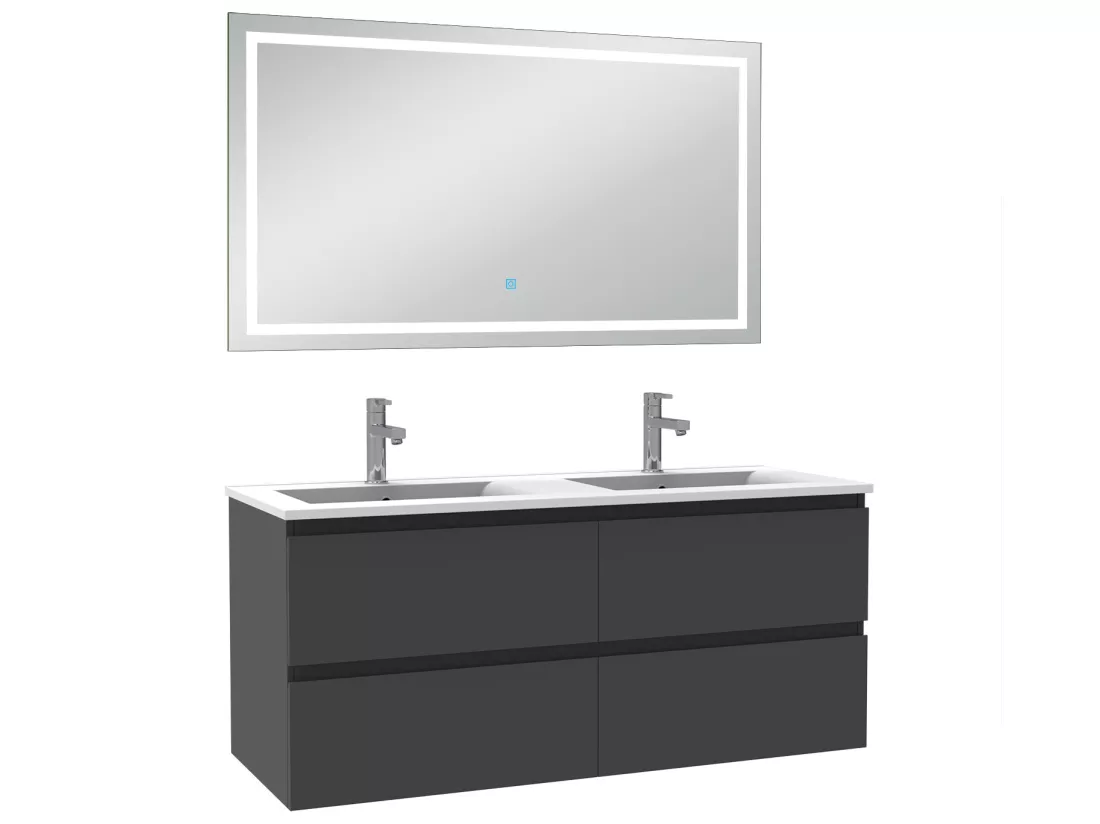 Ensemble meubles salle de bain 120cm double vasque + miroir Anthracite, Aica