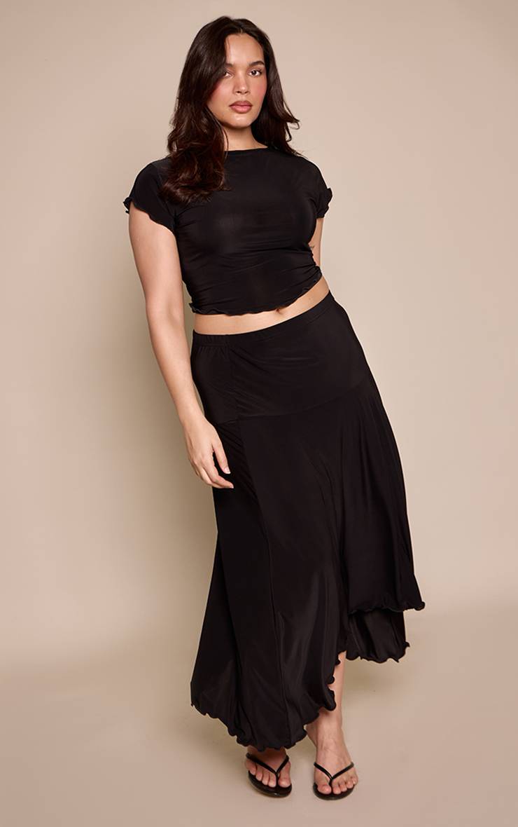 Noir T-shirt Grande Taille Toucher Doux Bord Festonné