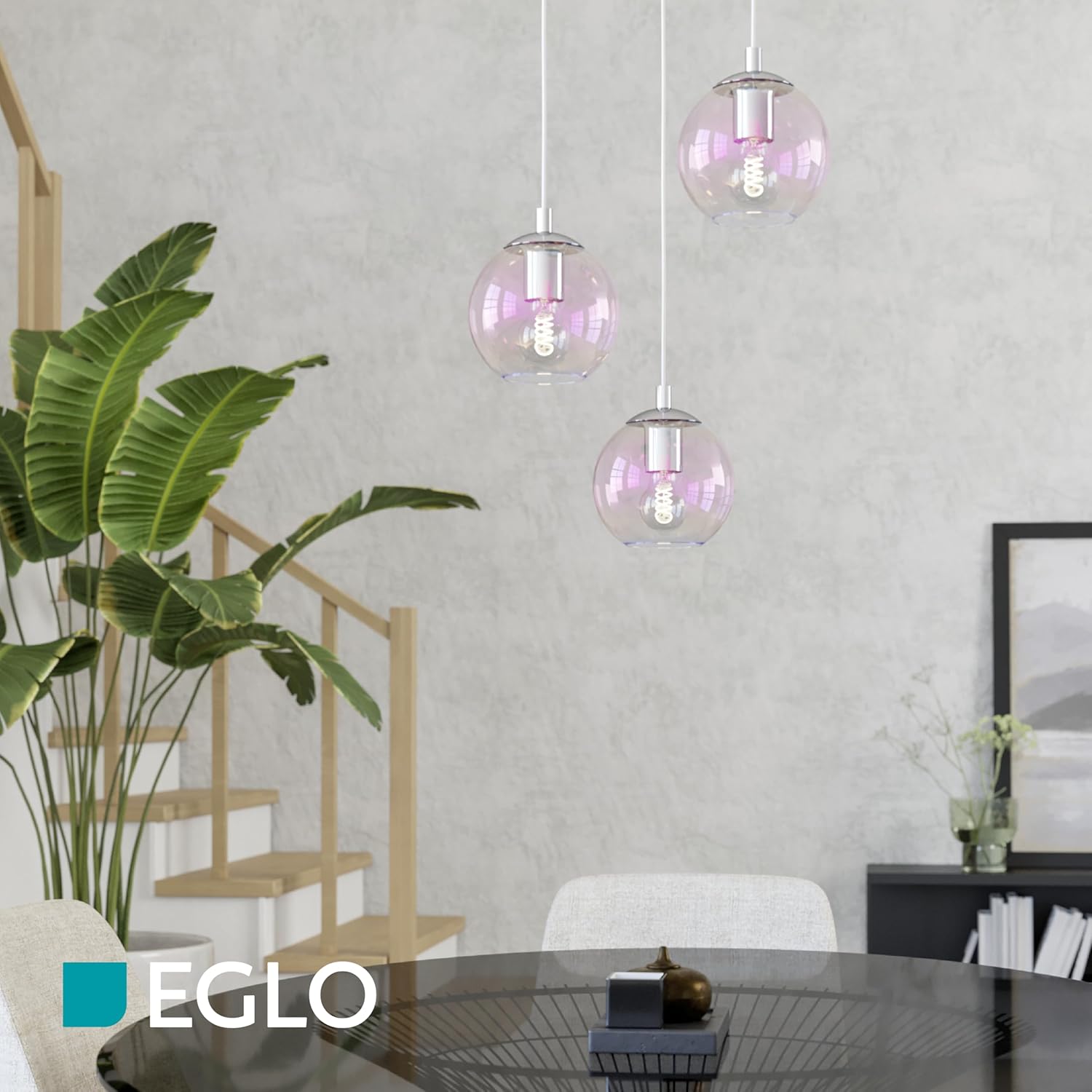 EGLO Cluster Hängelampe Ariscani 2, 3-flammige Pendelleuchte irisierend, Esstisch Hängeleuchte bunt schimmernd, Esszimmerlampe hängend aus Metall in Chrom und Glas, E27, Ø 42,5 cm