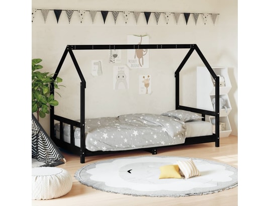 VIDAXL - Lit enfant Cadre de lit pour enfants noir 90x200 cm bois de pin massif