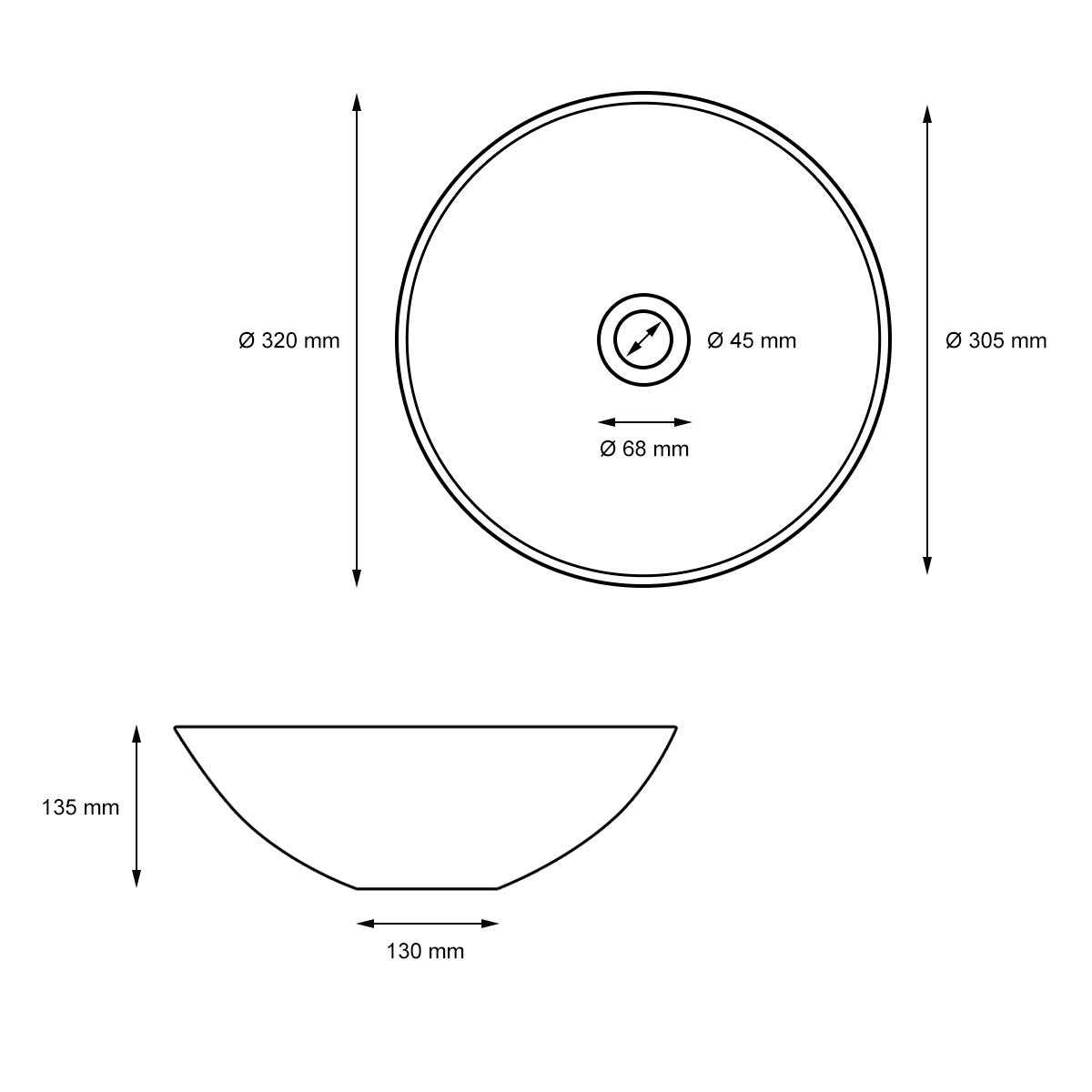 ECD Germany Wastafelmeubel Ø 320 x 135 mm van keramiek Rond Wit - Opzetwastafel Opzetwastafel Handwastafel Opzetwastafel Wasbak Waterval Waskom Wastafelsleutel