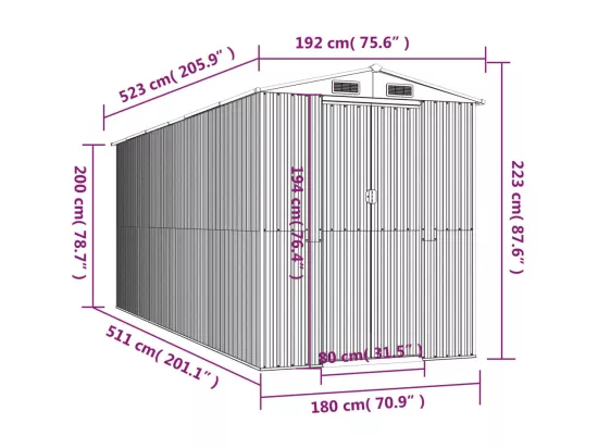 Abri de jardin Marron foncé 192x523x223 Acier galvanisé