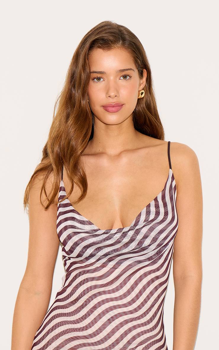 Gris Pierre Robe Longue Asymétrique À Bretelles En Maille Rayée