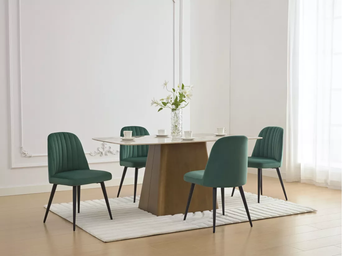 Lot de 6 chaises en velours et métal noir - Vert - ELEANA