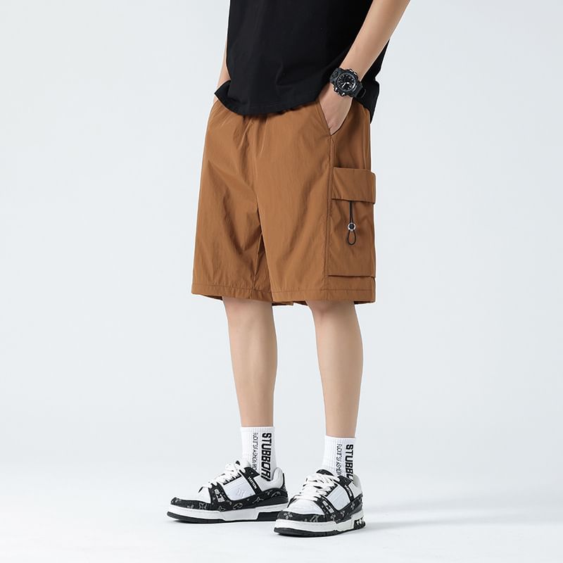 Lefitt - Mid Rise Plain Cargo Shorts