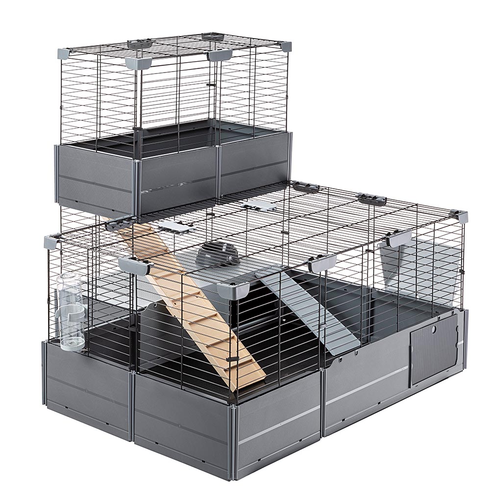 Cage modulable à deux niveaux pour lapins cochons d'inde multipla double, en grillage métallique et plastique recyclé, avec