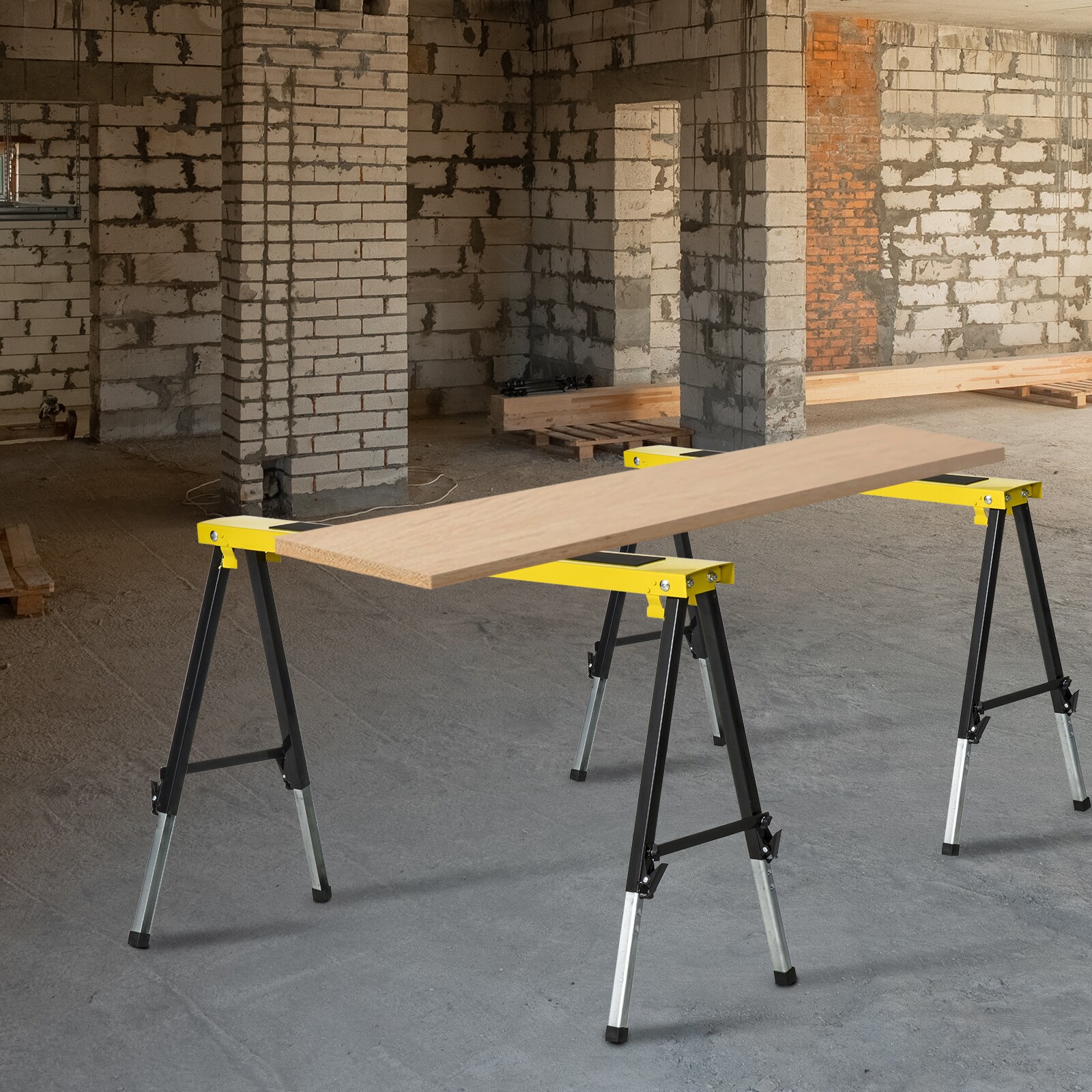 HOMCOM Arbeitsbock 2-er Set klappbar Gelb+Schwarz 100 x 49 x 62-89,5 cm (LxBxH)