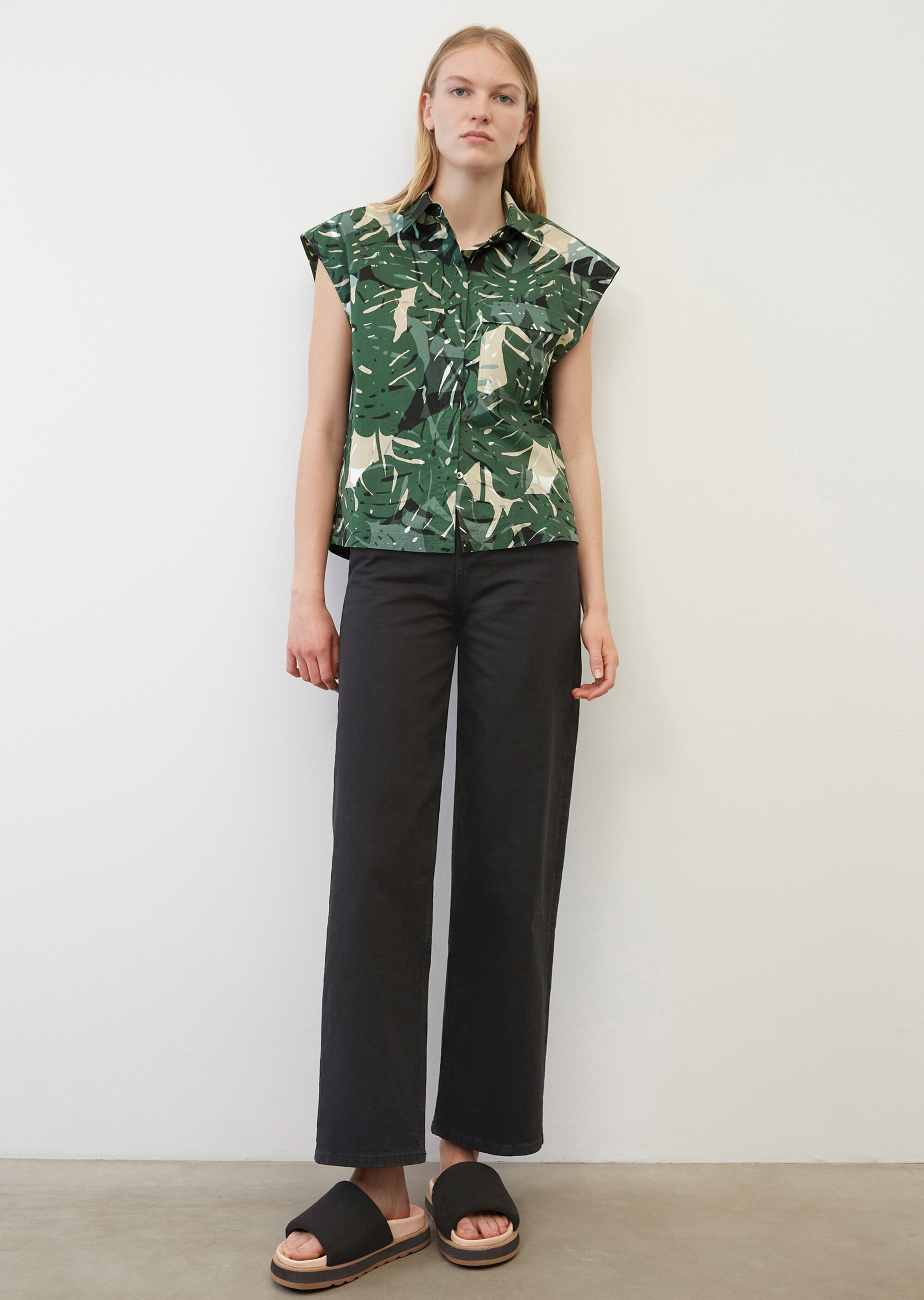 Ärmellose Print-Bluse aus Baumwoll-Popeline