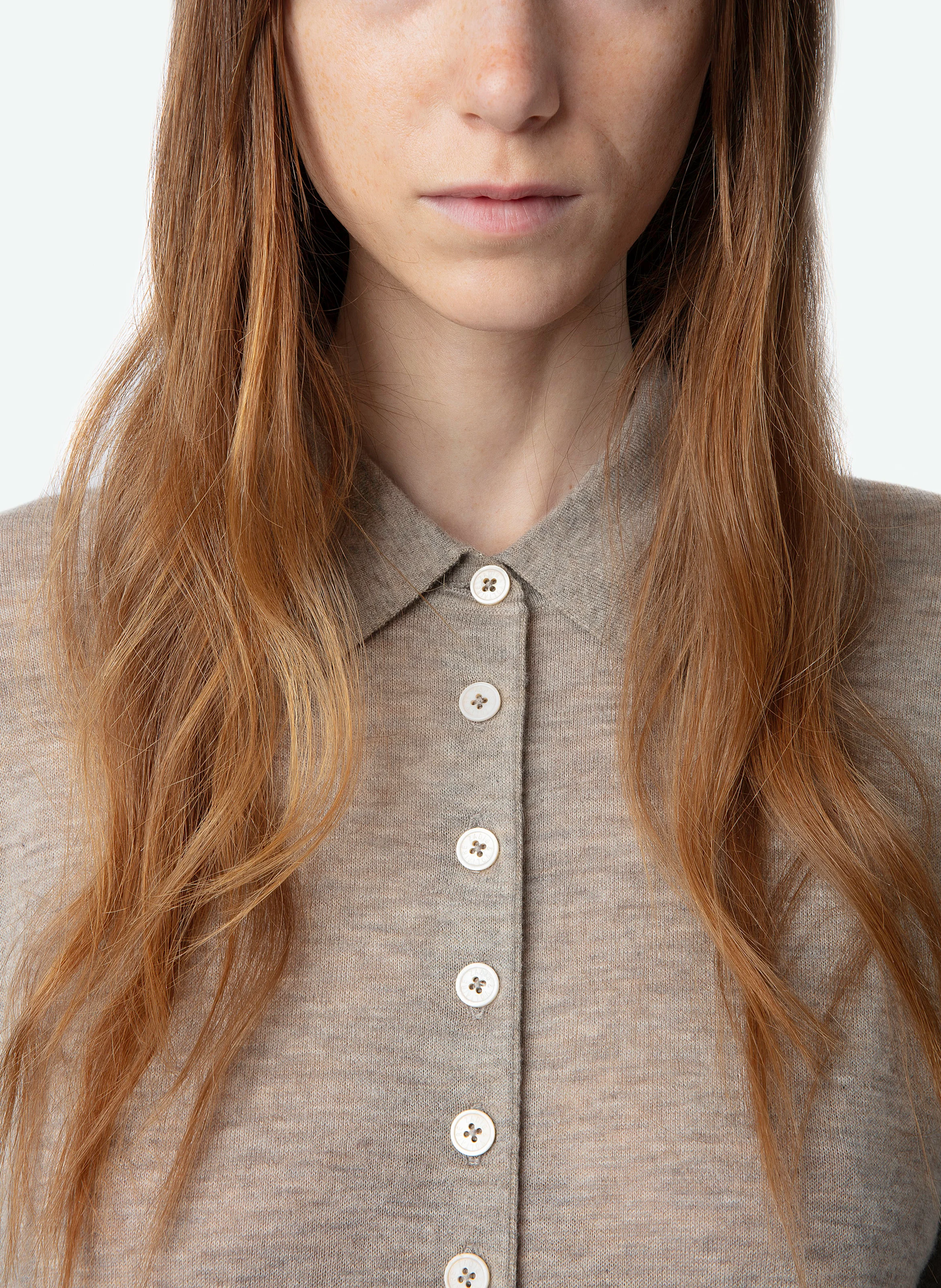MARLY - Pull droit col polo en cachemire | Beige