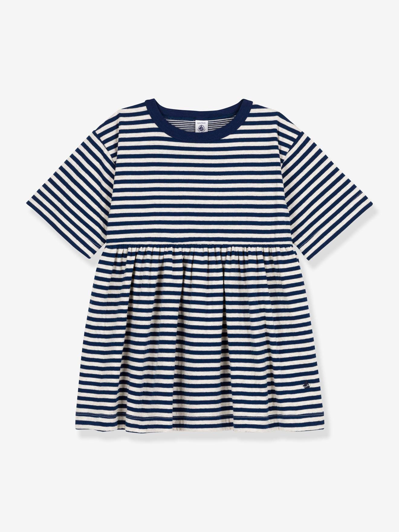 Vestido listrado azul de algodão PETIT BATEAU com mangas 3/4