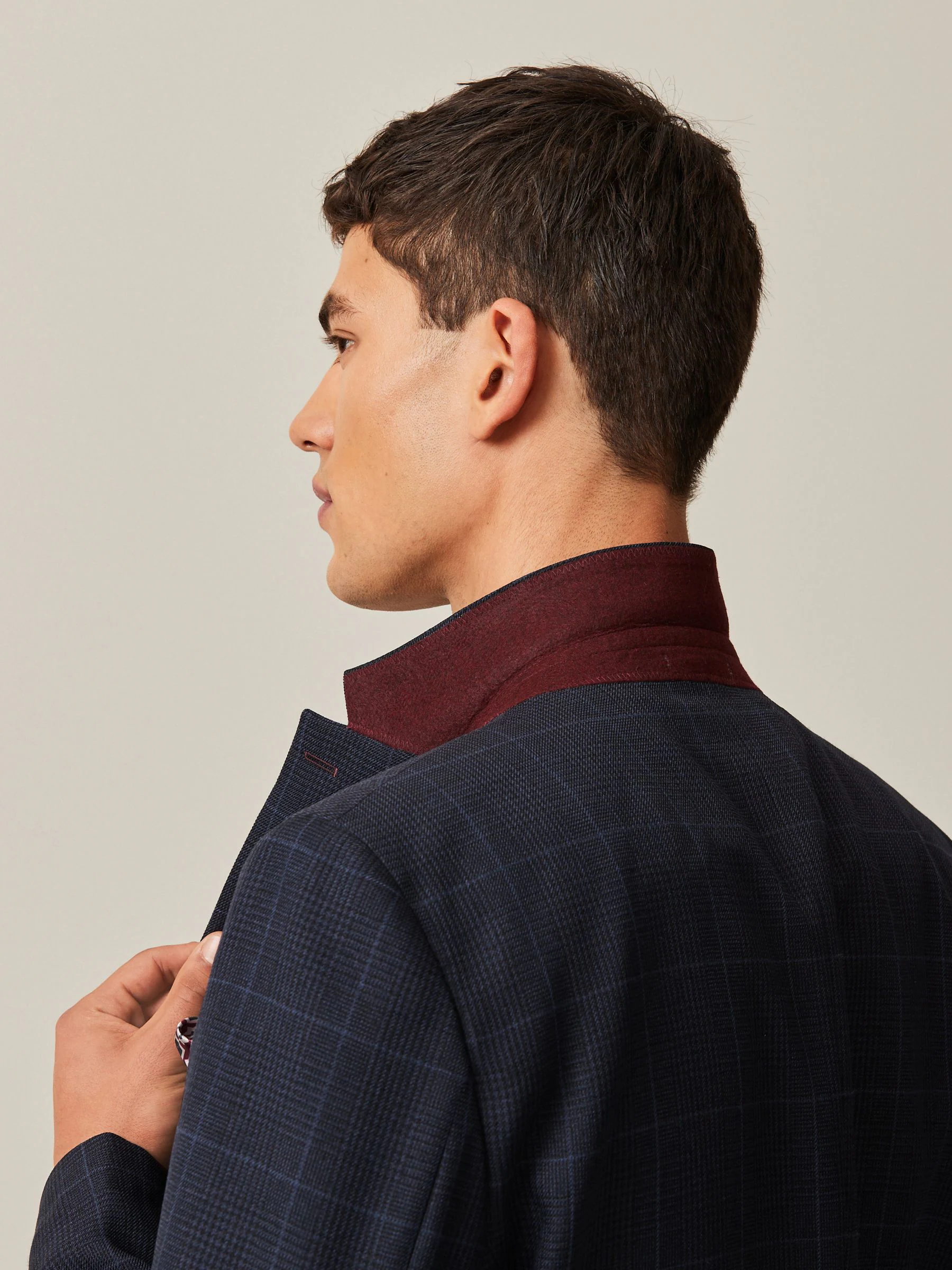 Donkerblauw - Prince of Wales geruit kostuum: colbert