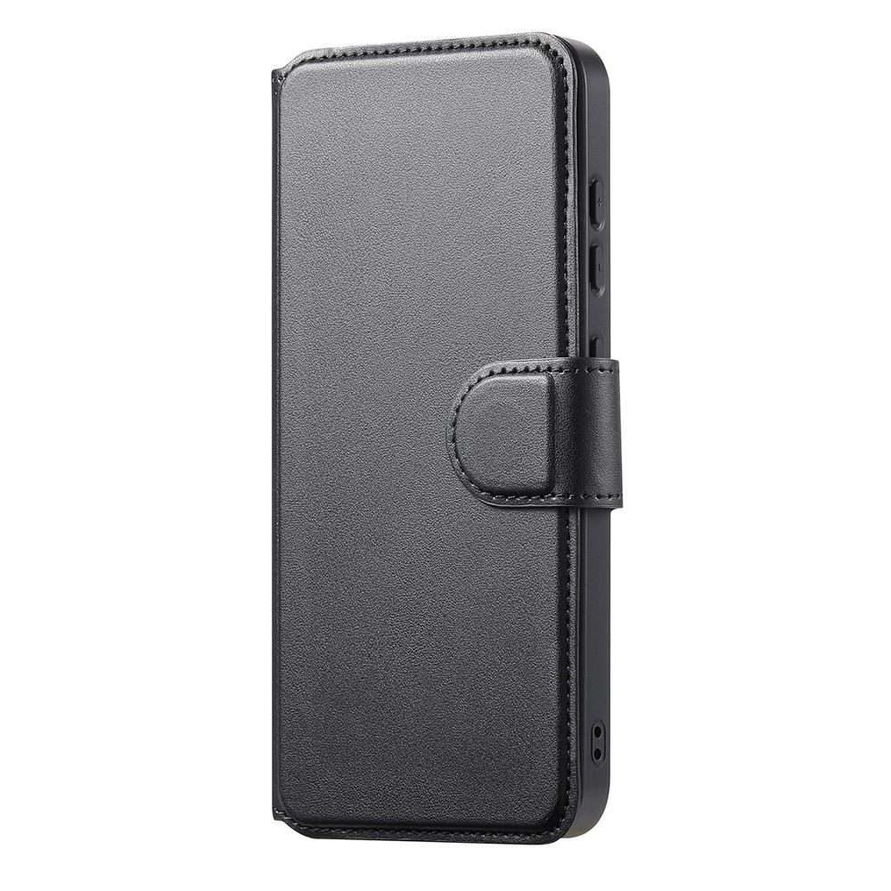 Samsung Galaxy S25 Leder Case Schutzhülle mit Finger Griff Halterung   Abnehmbare Tasche inkl. Kartenfächer MagSafe-Modul (RFID Schutz) - Schwarz