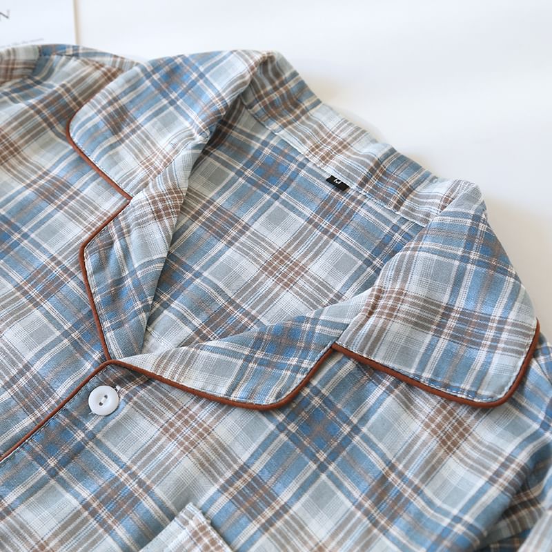MelMount - Pyjamaset: geruite top met lange mouwen + broek