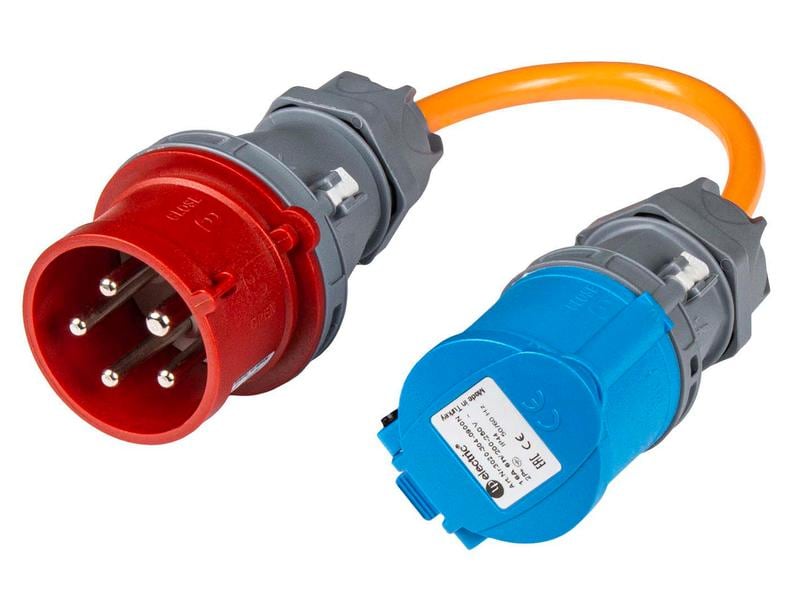 Normrahmen Adapterkabel CEE16/3 - CEE16/5 CEE-Übergangskabel mit CEE16/5 Stecker auf CEE16/3 Kupplung