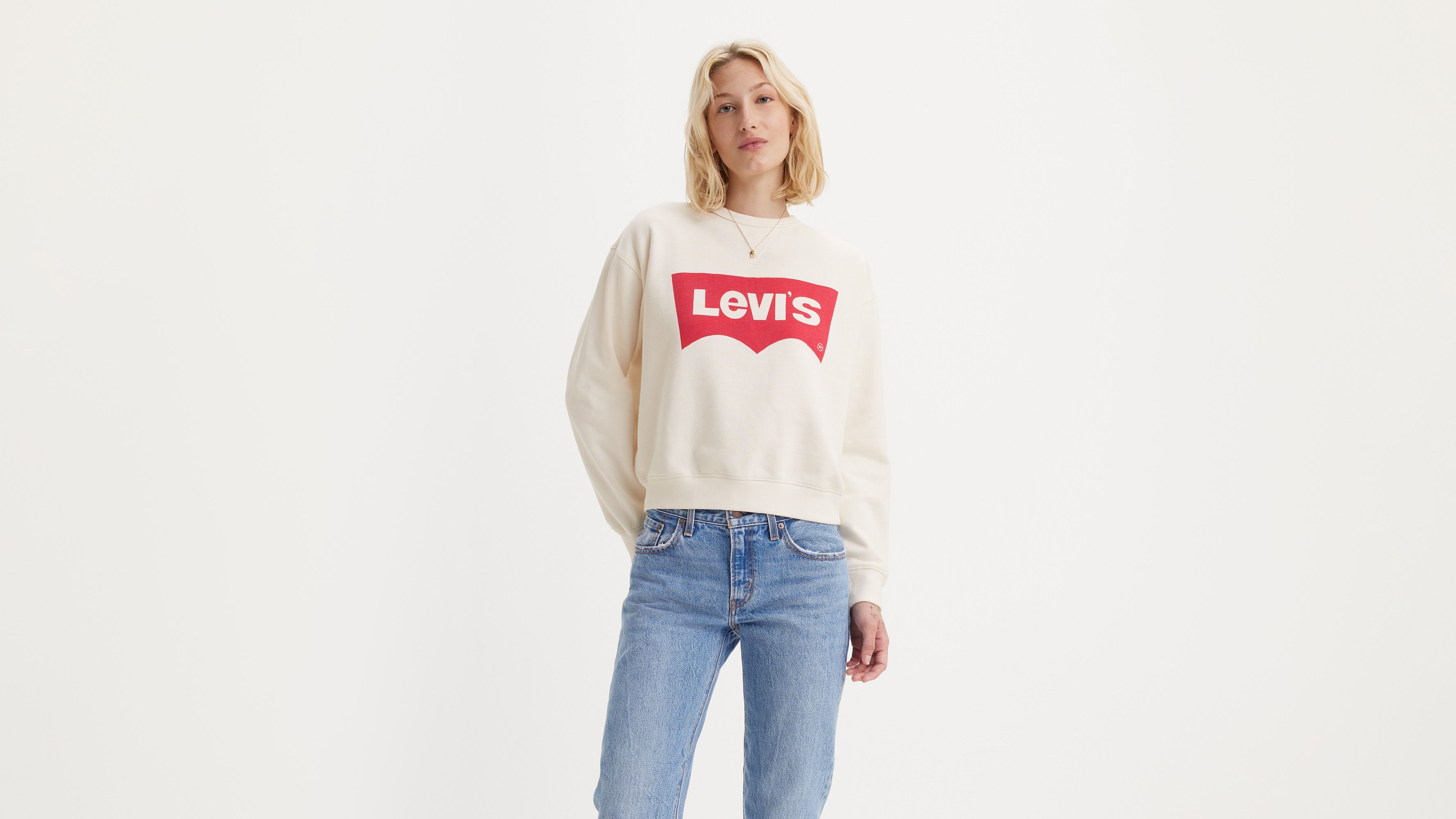 Sweat-shirt col rond graphique Signature - Crew Wonky Batwing Cloud Dancer - Blanc