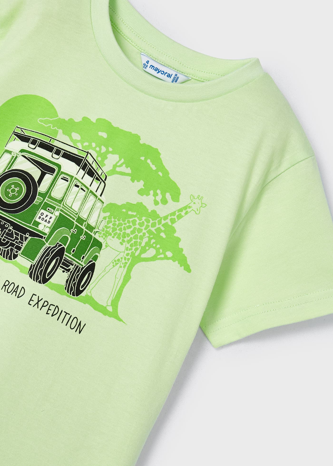 Camiseta infantil masculina em algodão sustentável com estampa.