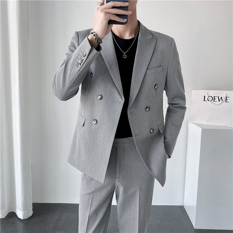 Blueforce - Set: Effen blazer + Hoge taille rechte broek