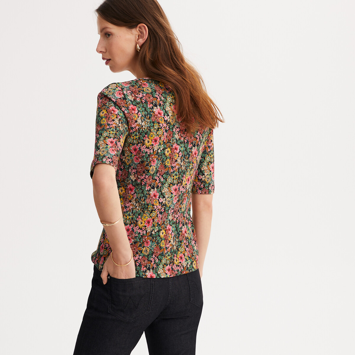 ANNE WEYBURN<br>Camiseta com gola redonda, mangas curtas e estampa floral