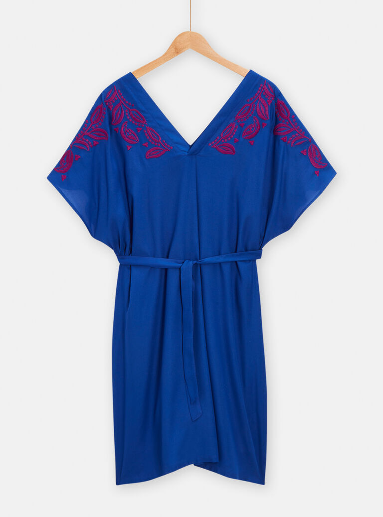 Robe bleu à broderies fleuries pour femme