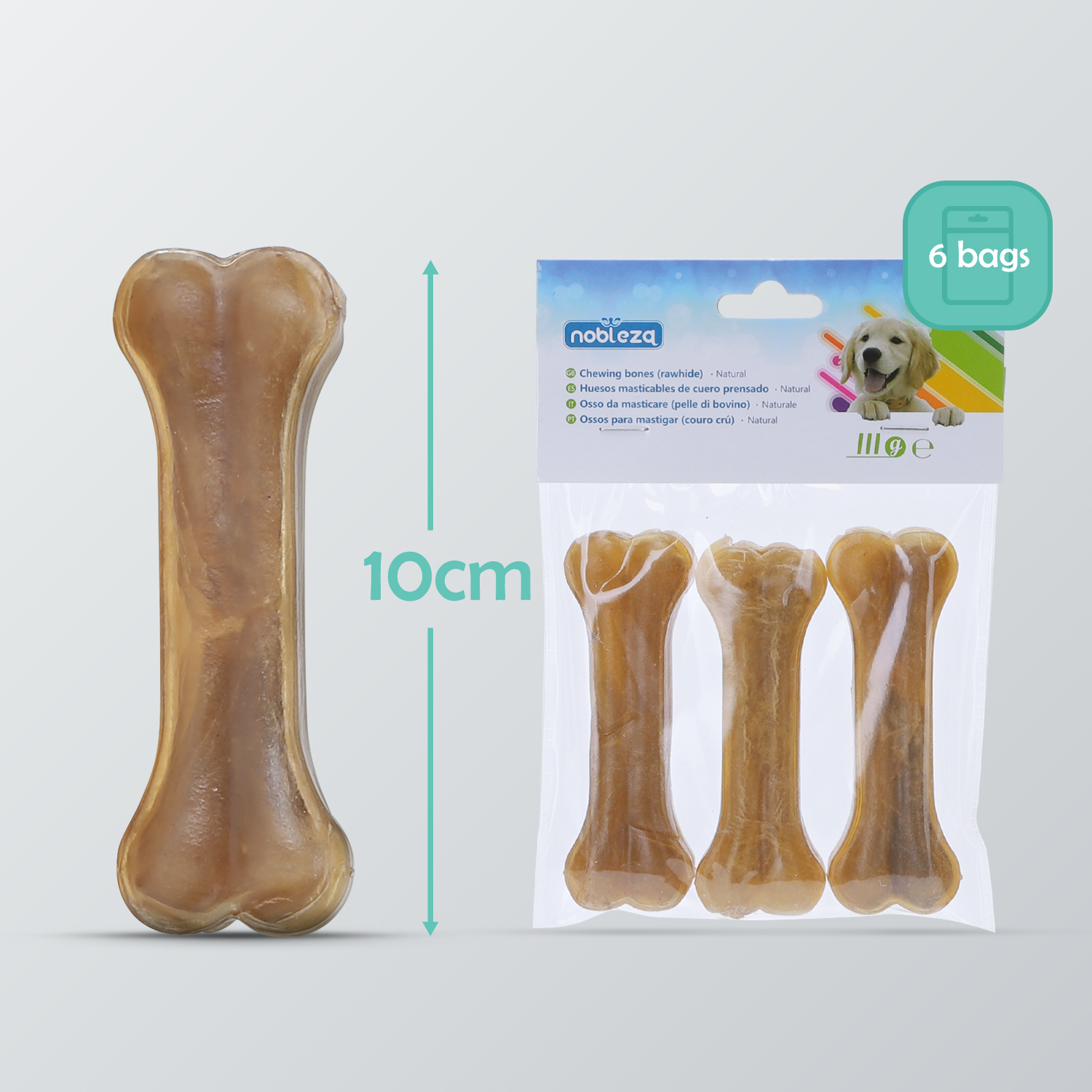 Nobleza - 18 Ossos Prensados para Cães, Fortalecedor de Dentes, Petisco Dental para Cães, Osso de Couro Cru para Roer, 10cm