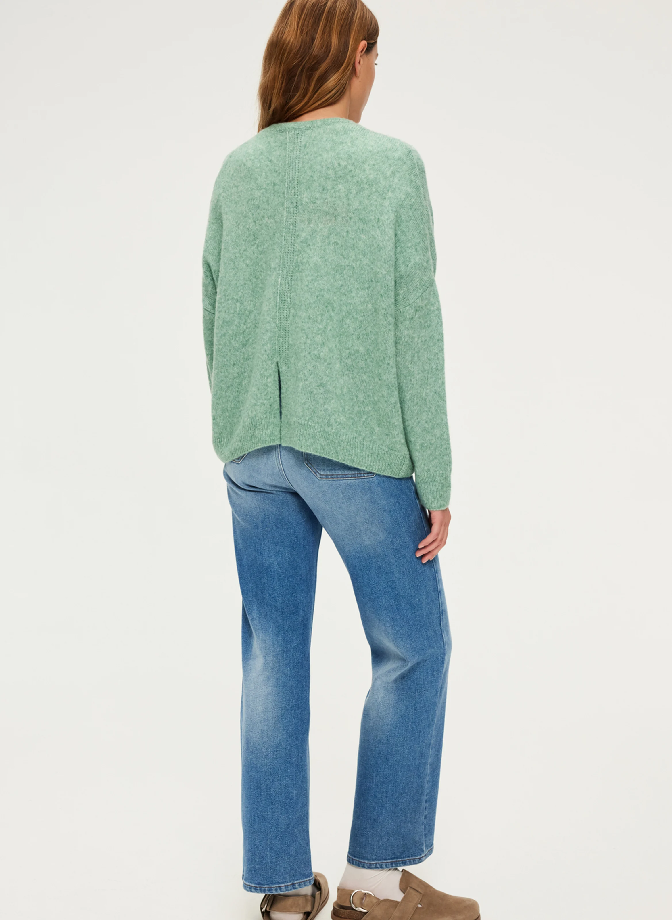 JOURNA - Pull col V en laine mélangée | Vert