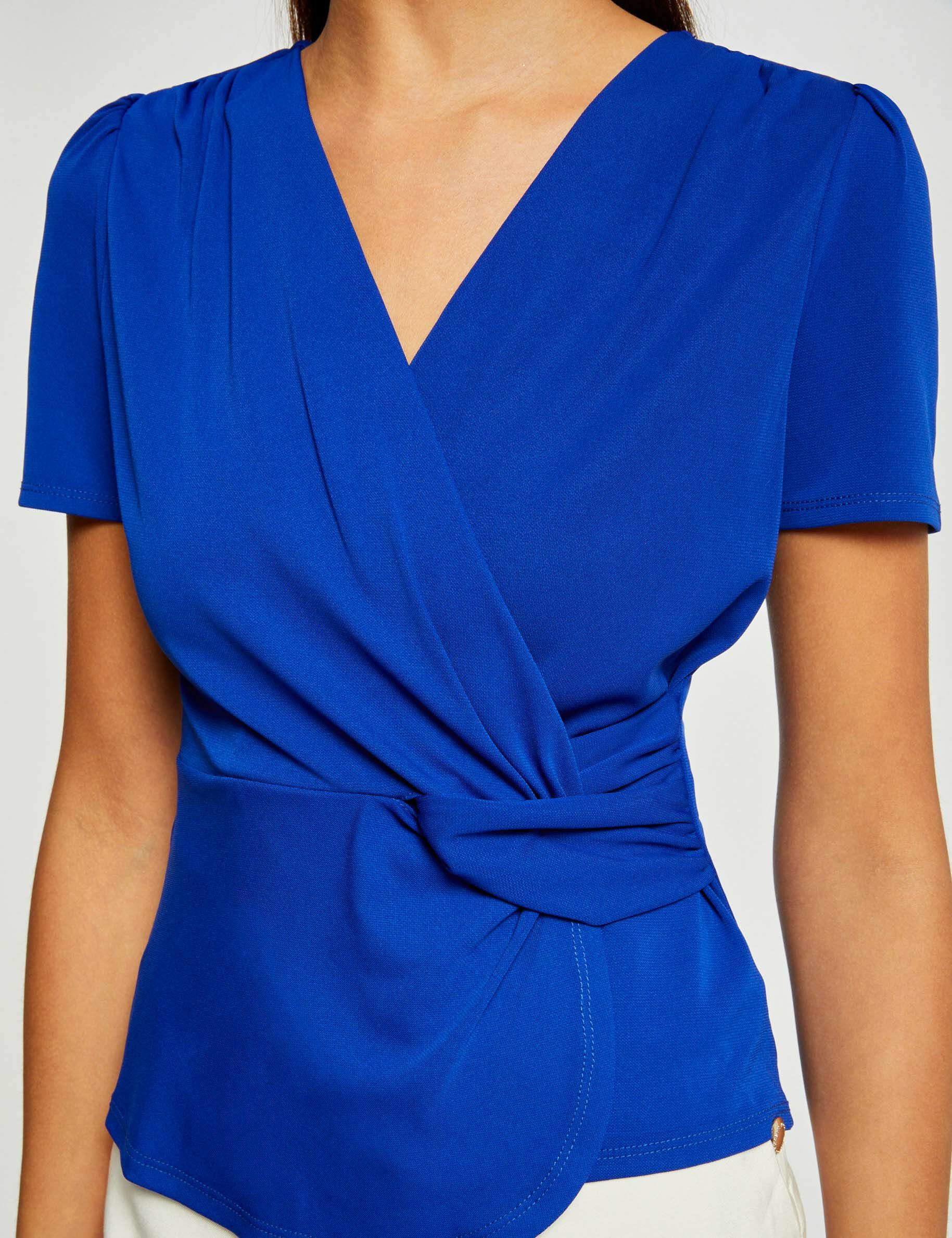 T-shirt manches courtes col cache-coeur bleu electrique femme - bleu_electrique