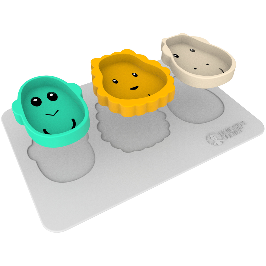 MATCHSTICK MONKEY™ Snackmatte und 3 Snacktellern mit Anti-Rutsch-Funktion