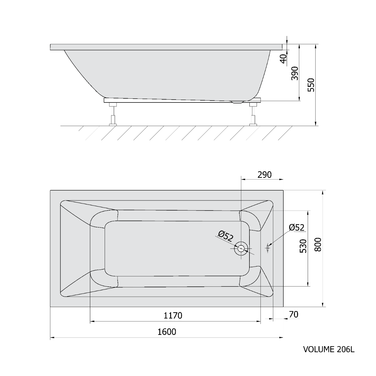 Polysan Noemi ligbad 160x80x39cm wit glans