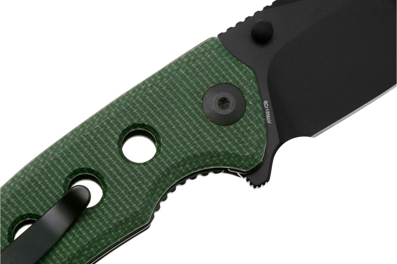 Sencut Excalis S23068-3 Black 9Cr18MoV, Green Canvas Micarta zakmes
