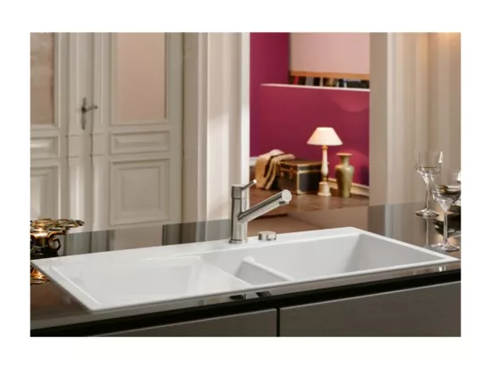 Evier 1 bac et demi avec egouttoir a droite VILLEROY ET BOCH Subway Pure 60 100 x 51 cm Blanc sans vidage