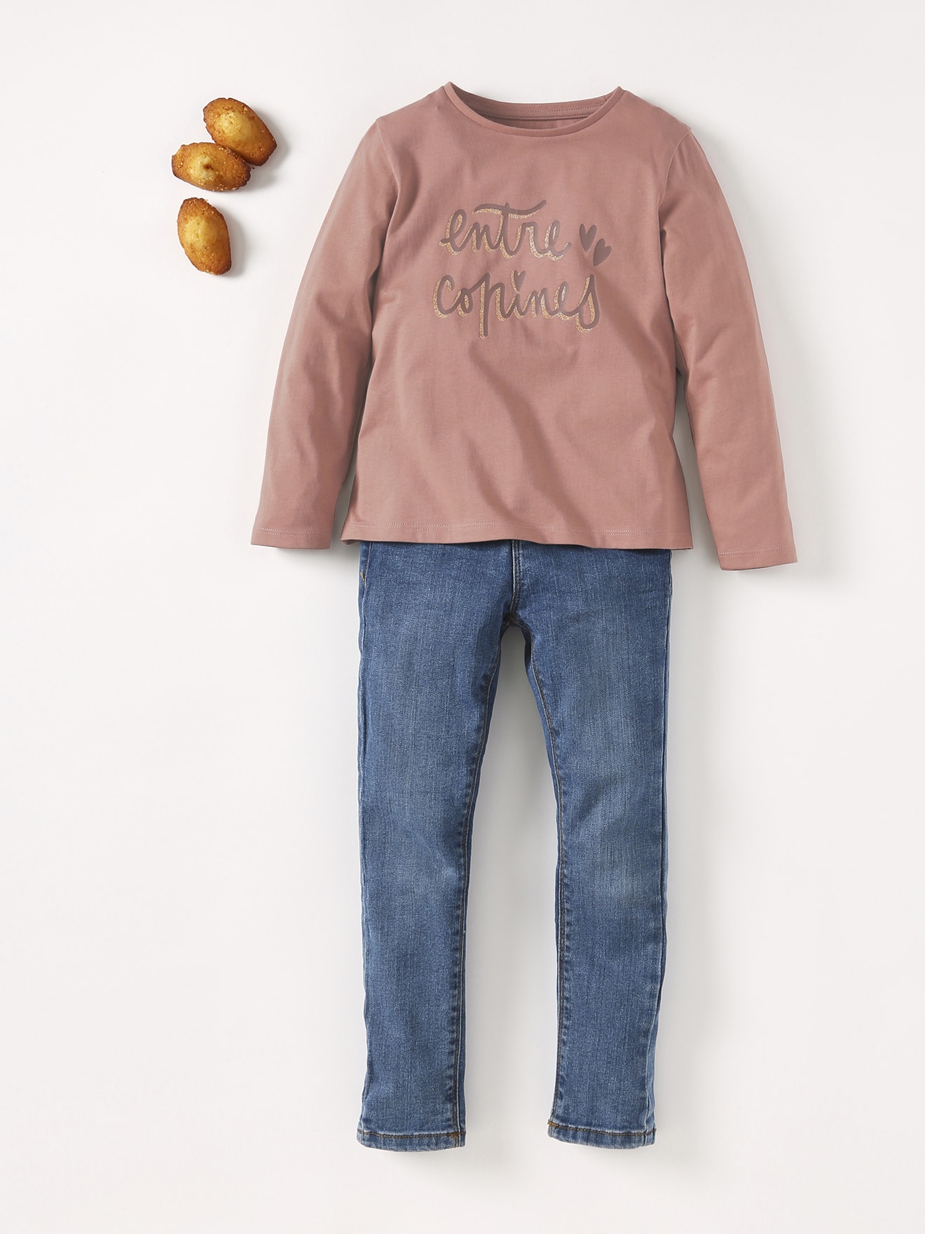 Conjunto de camiseta feminina com mensagem + calça skinny BASICS