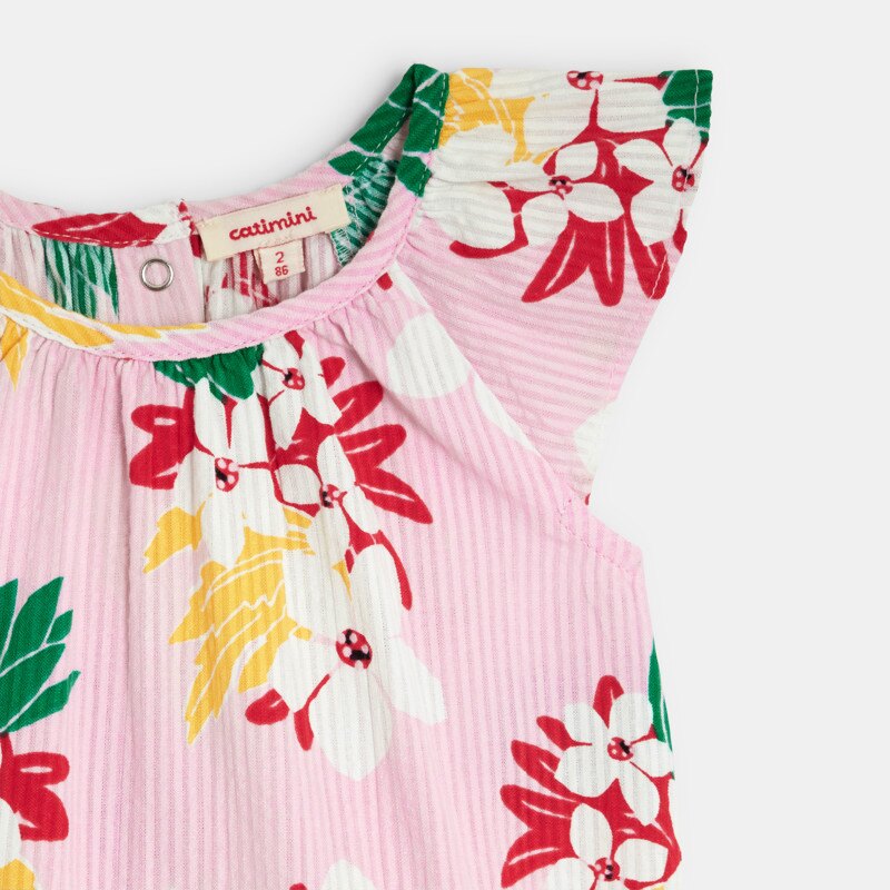 Combinaison bébé fille rose fleurs exotiques Catimini Rose