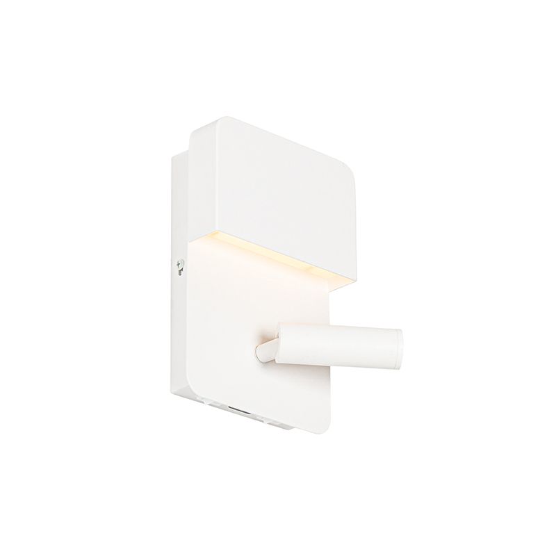 Wandlamp wit incl. LED met USB en leeslamp met schakelaar - Robin
